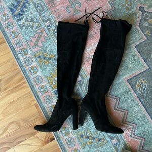 Black tie tall knee boot